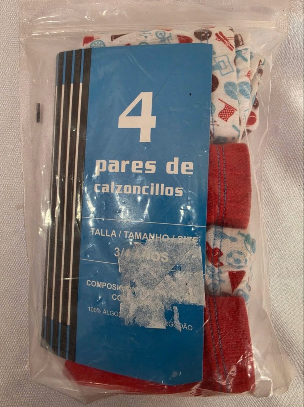 NWT-Pack of 4 Boys' Cotton Briefs in Red and White